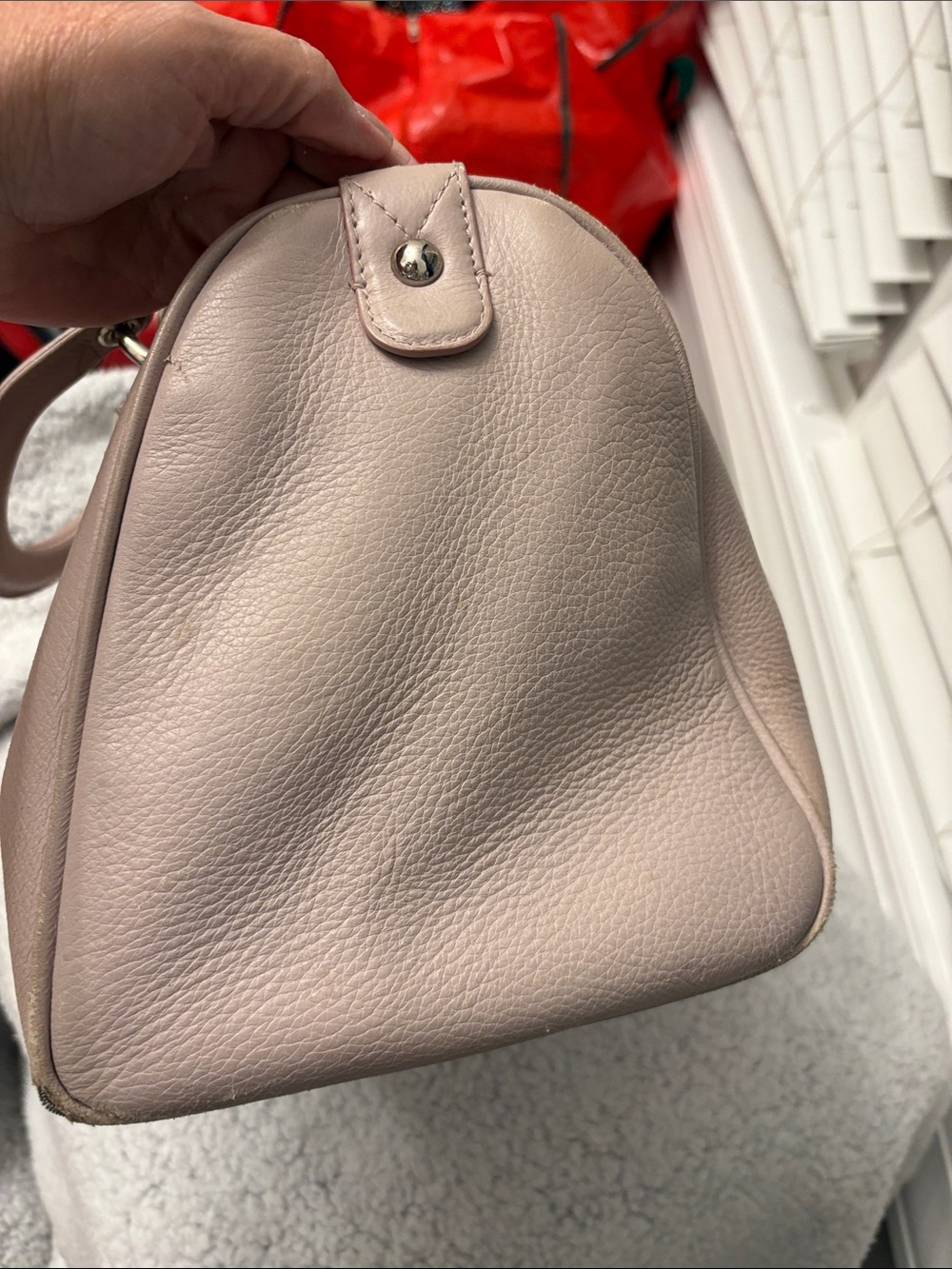 ⭐️Auth Christian Dior Pebbled Leather Boston Bowling Bag – Pale Blush Pink 2013 - Picture 4 of 17